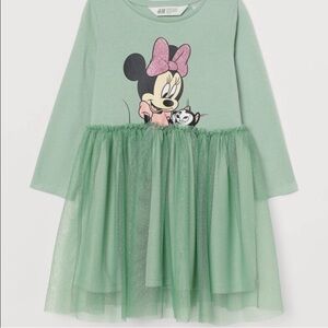 H&M Disney 5T Minnie Mouse Figaro Green Long Sleeve Tutu Dress Sparkle Casual